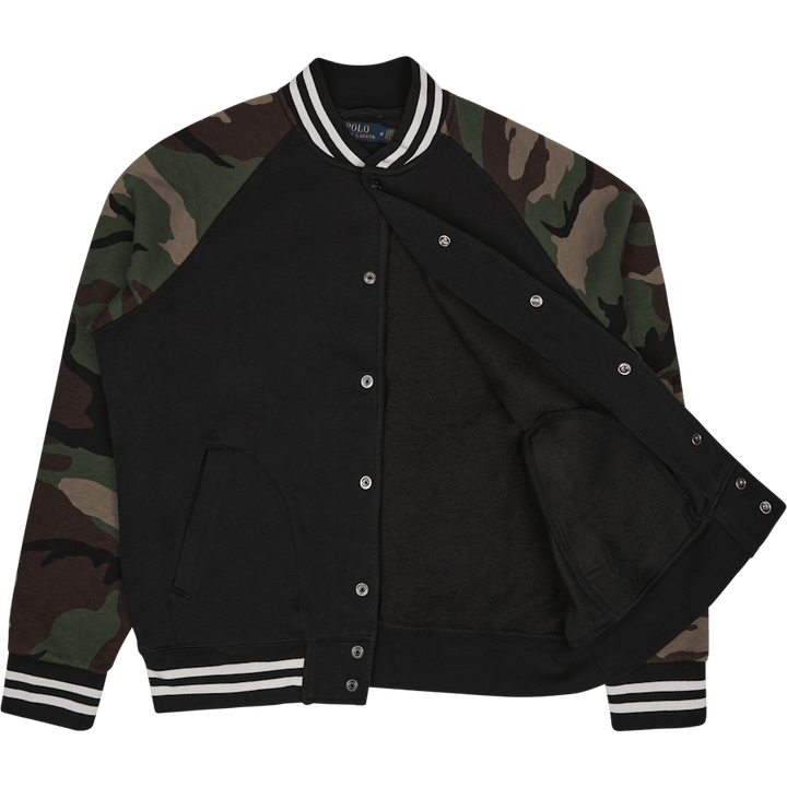 Fleece-Baseballjacke mit Tarnärmeln Polo Schwarz Multi