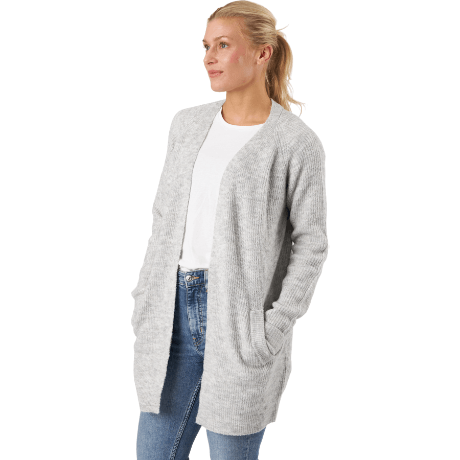 Pcellen Ls Long Knit Cardigan  Light Grey Melange