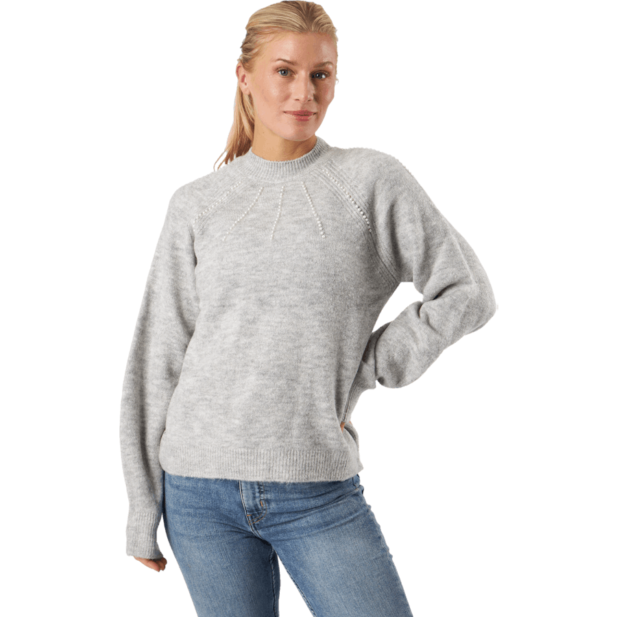 Vmpeppy Pearl Ls Highneck Blou Light Grey Melange