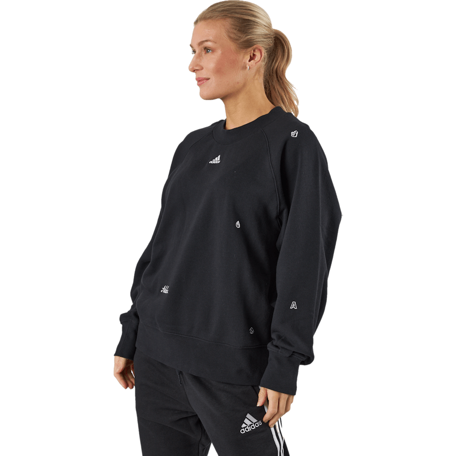 Oversized Crewneck Sweatshirt with Healing Crystal-Inspired Graphics Black