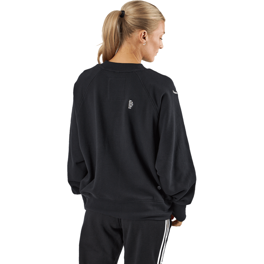 Oversized Crewneck Sweatshirt with Healing Crystal-Inspired Graphics Black
