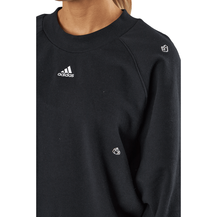 Oversized Crewneck Sweatshirt with Healing Crystal-Inspired Graphics Black