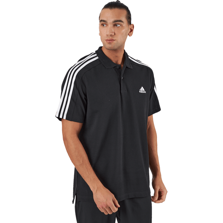 Essentials Piqué Gesticktes Kleines Logo 3-Streifen Poloshirt Schwarz