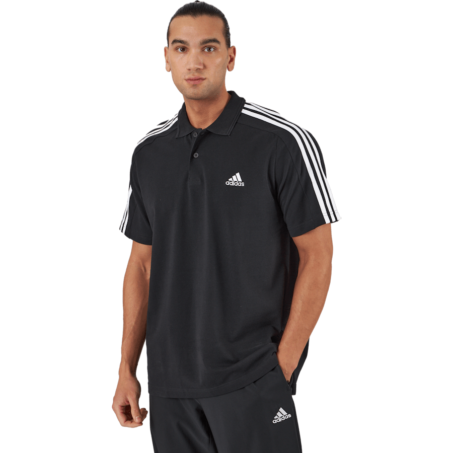 Essentials Piqué Gesticktes Kleines Logo 3-Streifen Poloshirt Schwarz