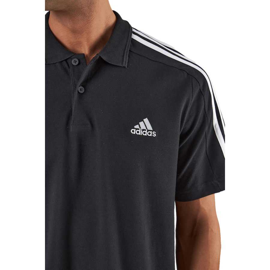 Essentials Piqué Gesticktes Kleines Logo 3-Streifen Poloshirt Schwarz