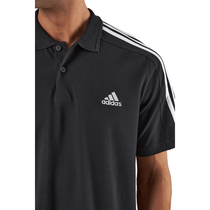 Essentials Piqué Gesticktes Kleines Logo 3-Streifen Poloshirt Schwarz