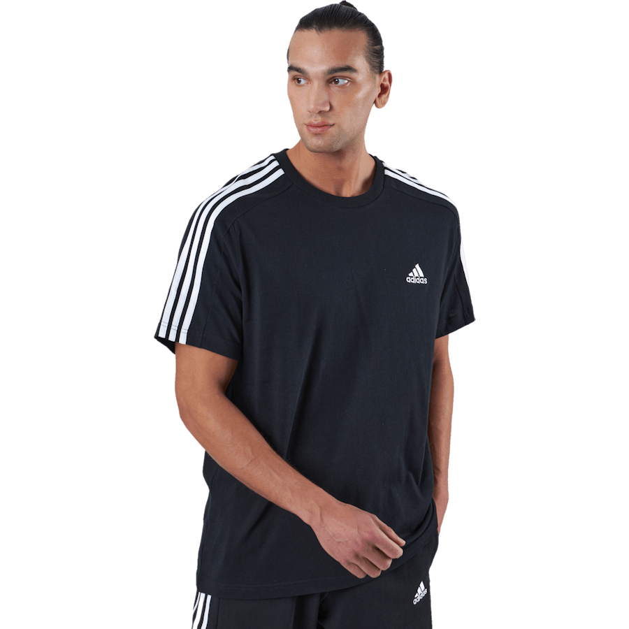 Essentials Single Jersey 3-Streifen T-Shirt Schwarz