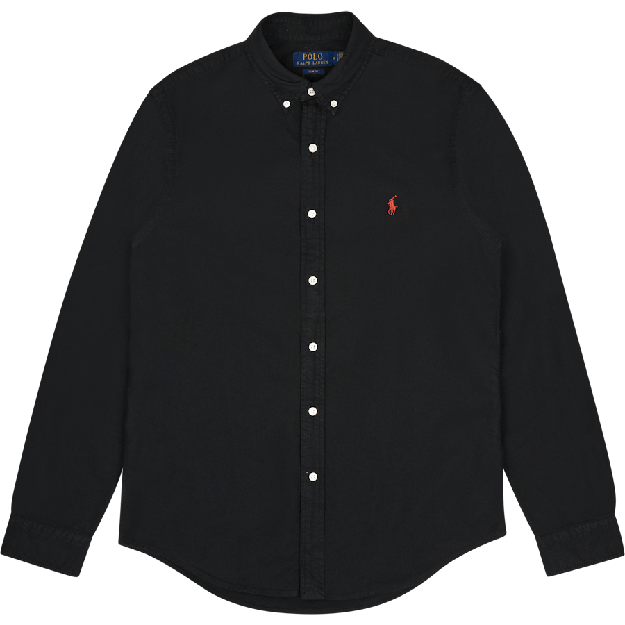 Slim Fit Garment-Dyed Oxford Shirt Polo Black