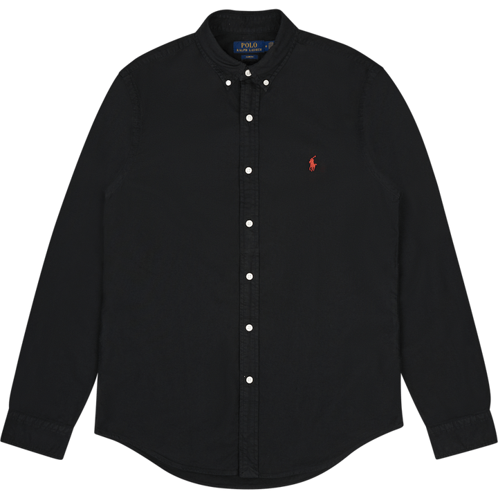 Slim Fit Garment-Dyed Oxford Shirt Polo Black
