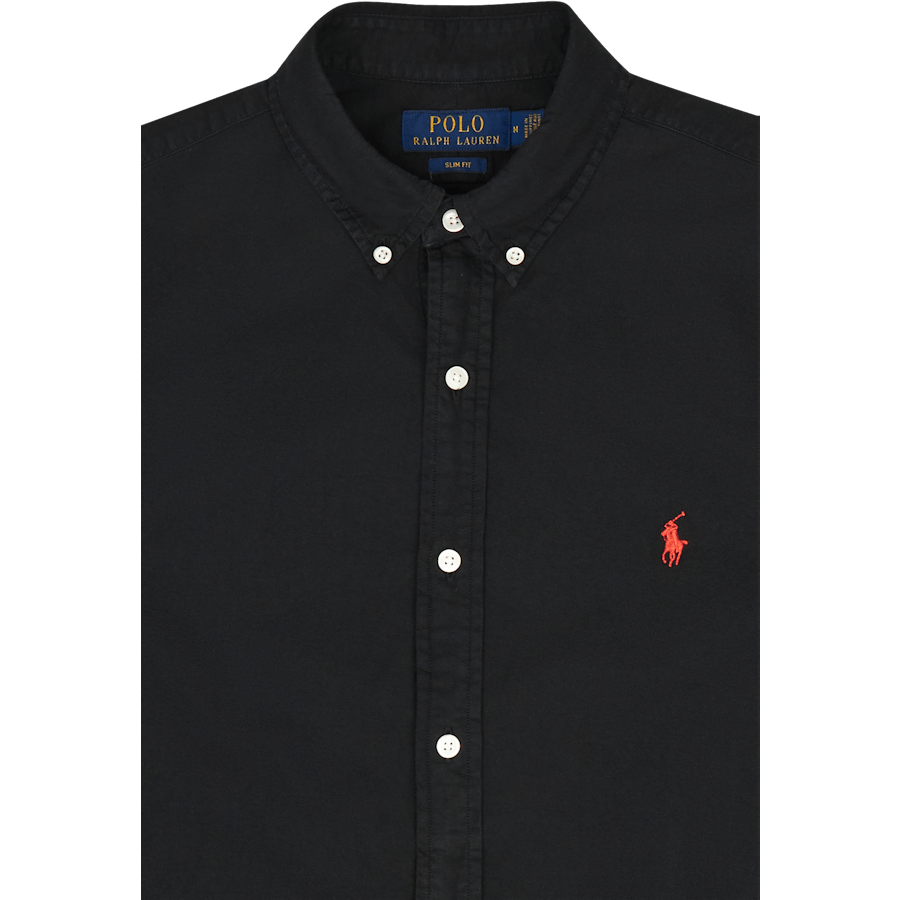 Slim Fit Garment-Dyed Oxford Shirt Polo Black