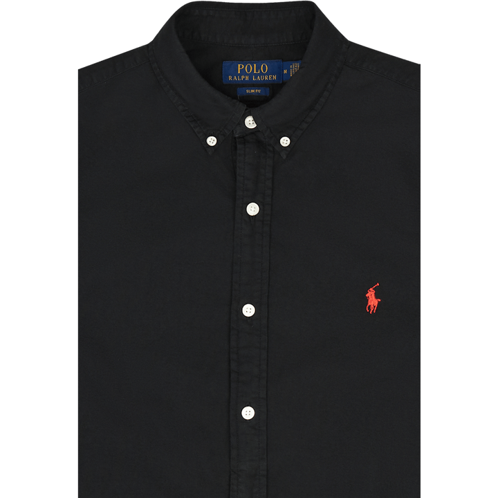 Slim Fit Garment-Dyed Oxford Shirt Polo Black