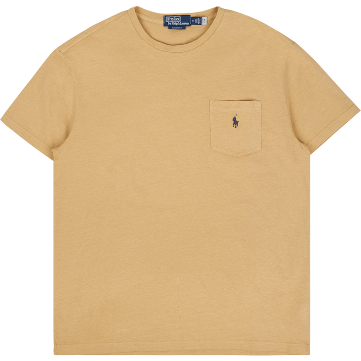 T-shirt coupe classique en coton et lin avec poche, kaki vintage