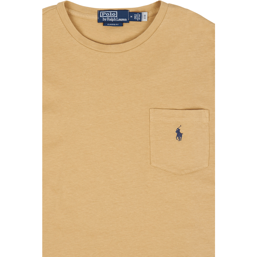 T-shirt coupe classique en coton et lin avec poche, kaki vintage
