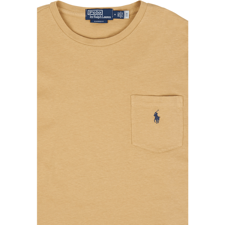 T-shirt coupe classique en coton et lin avec poche, kaki vintage