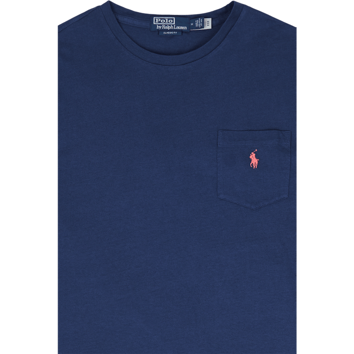 Classic Fit Cotton-Linen Pocket T-Shirt Light Navy