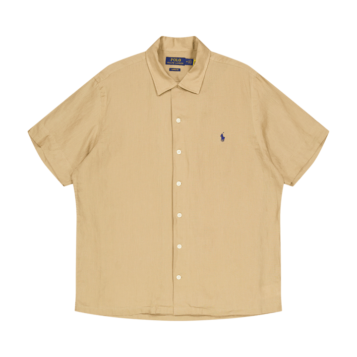 Classic Fit Linen Camp Shirt Vintage Khaki