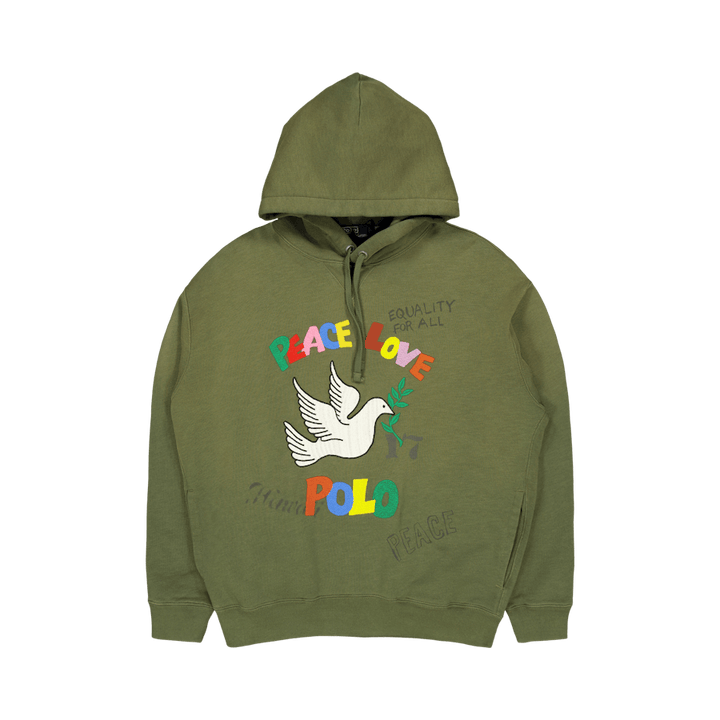 Gestickte Grafik Fleece Hoodie Dark Sage