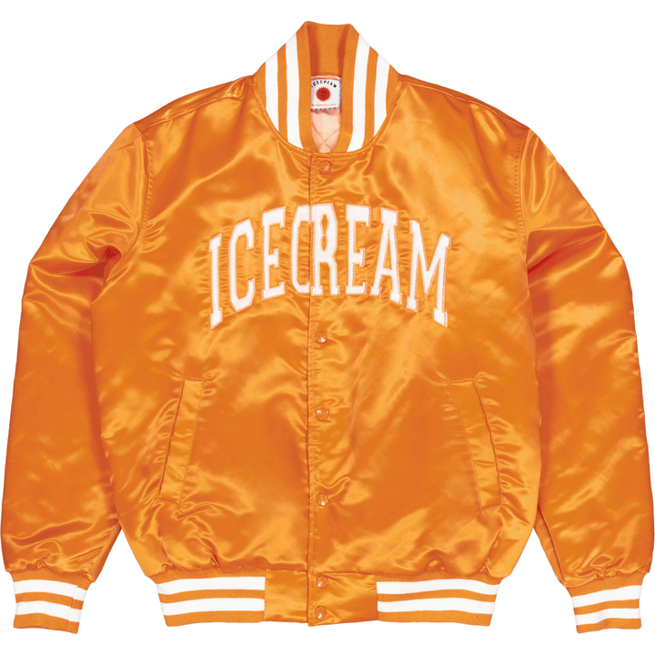 College Satin Bomber Jacket Orange