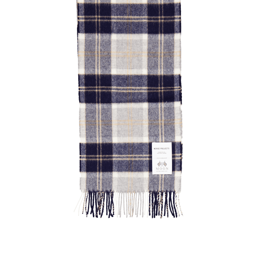 Moon Checked Lambswool Scarf Navy