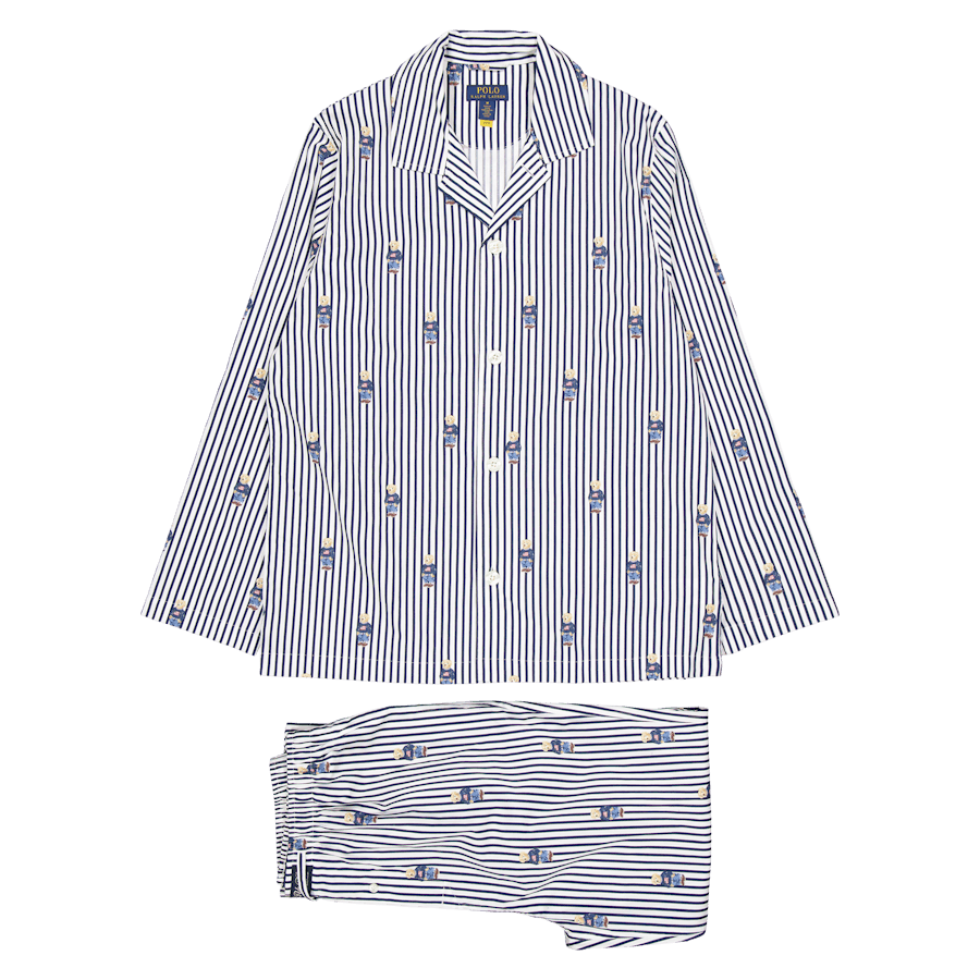 Striped Cotton Pajama Set Navy Stripe Bear