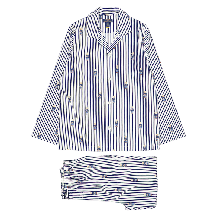 Striped Cotton Pajama Set Navy Stripe Bear