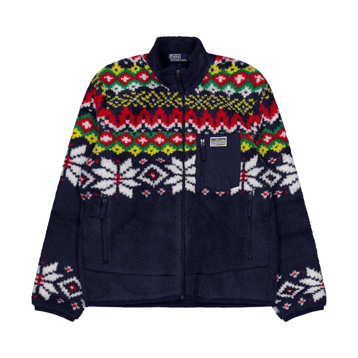 Fair Isle-Inspired Pile Fleece Jacket Cruise Navy Snowflake Fairisle