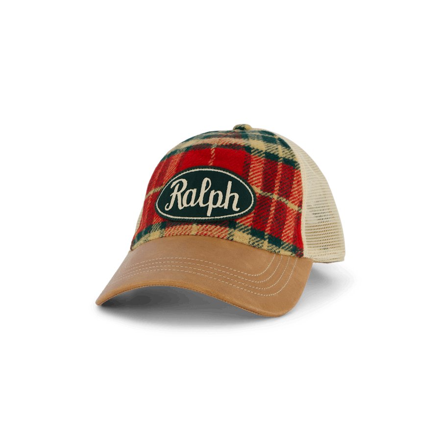 Leather-Bill Plaid Trucker Cap 6197 Red/Black Multi