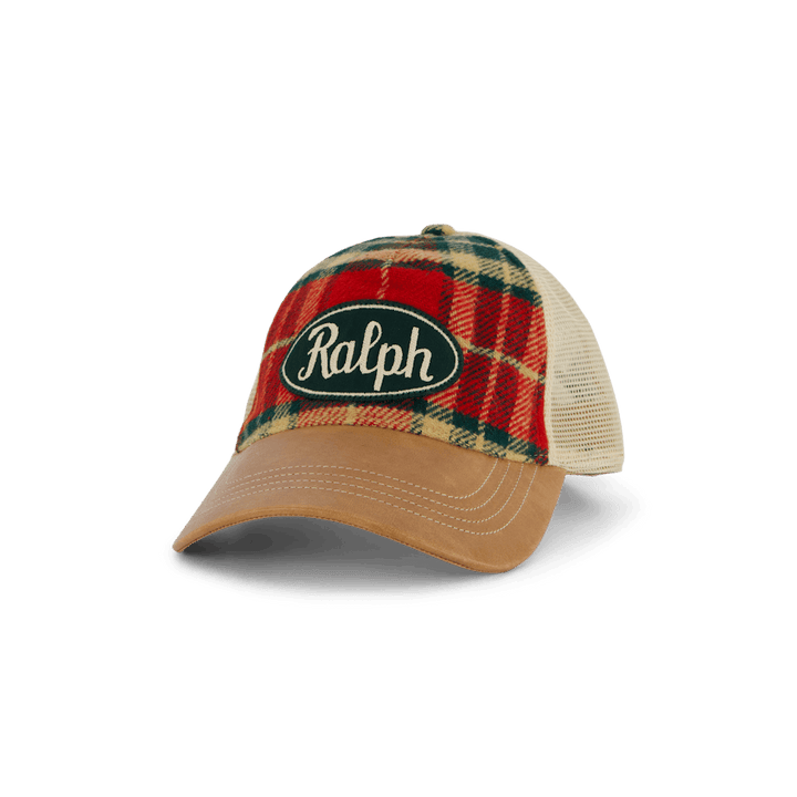Leather-Bill Plaid Trucker Cap 6197 Red/Black Multi