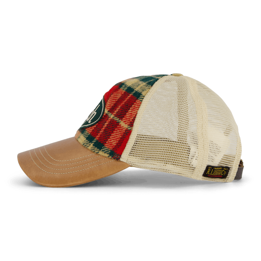 Leather-Bill Plaid Trucker Cap 6197 Red/Black Multi