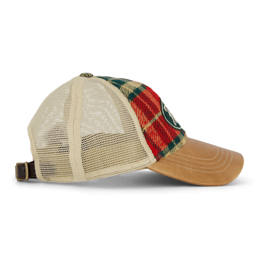 Leather-Bill Plaid Trucker Cap 6197 Red/Black Multi