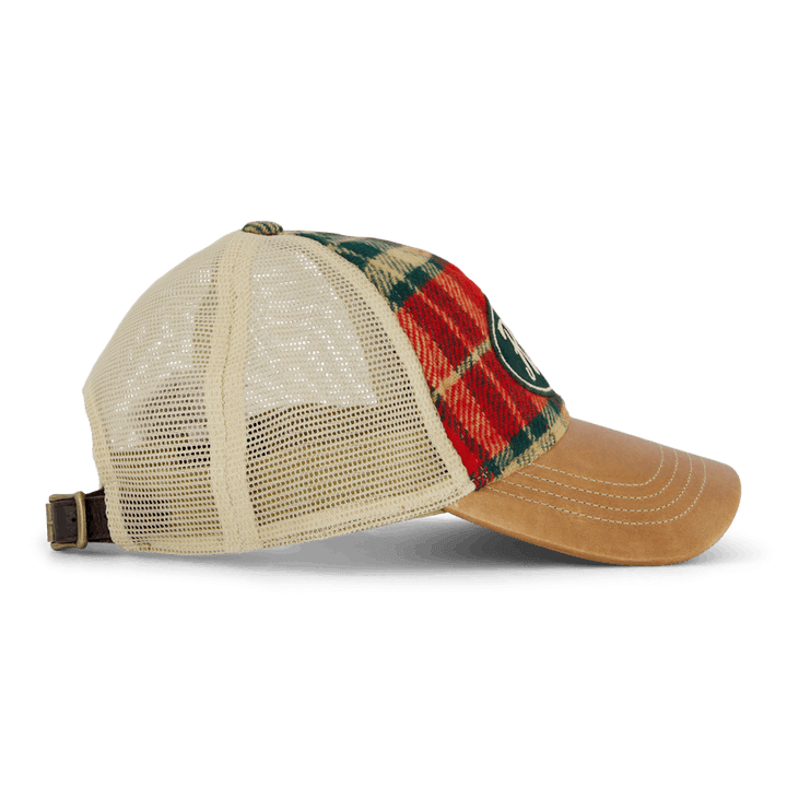 Leather-Bill Plaid Trucker Cap 6197 Red/Black Multi