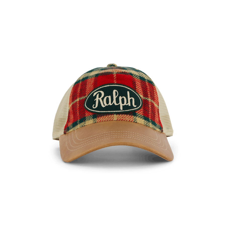 Leather-Bill Plaid Trucker Cap 6197 Red/Black Multi
