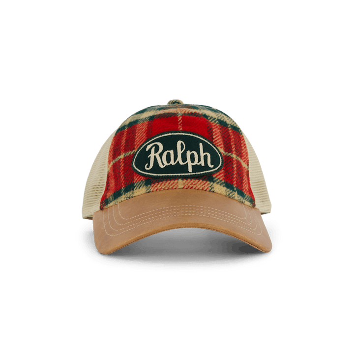 Leather-Bill Plaid Trucker Cap 6197 Red/Black Multi