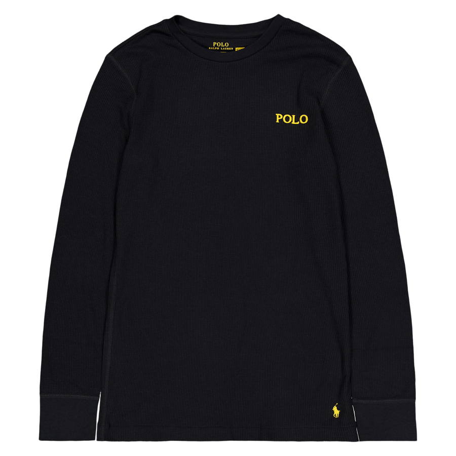 Waffle-Knit Crewneck Sleep Shirt Polo Black