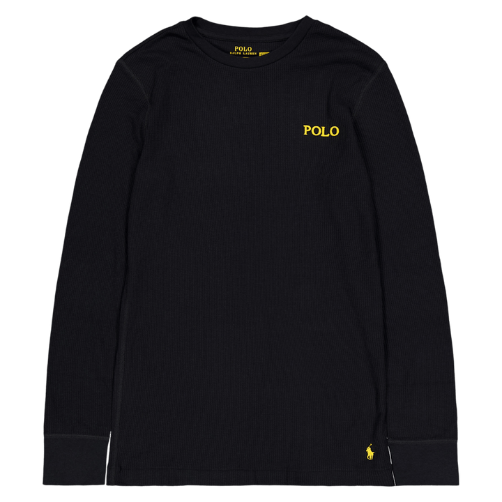 Waffle-Knit Crewneck Sleep Shirt Polo Black