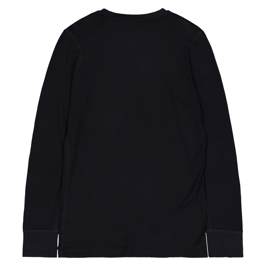 Waffle-Knit Crewneck Sleep Shirt Polo Black