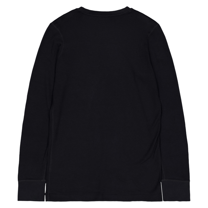 Waffle-Knit Crewneck Sleep Shirt Polo Black