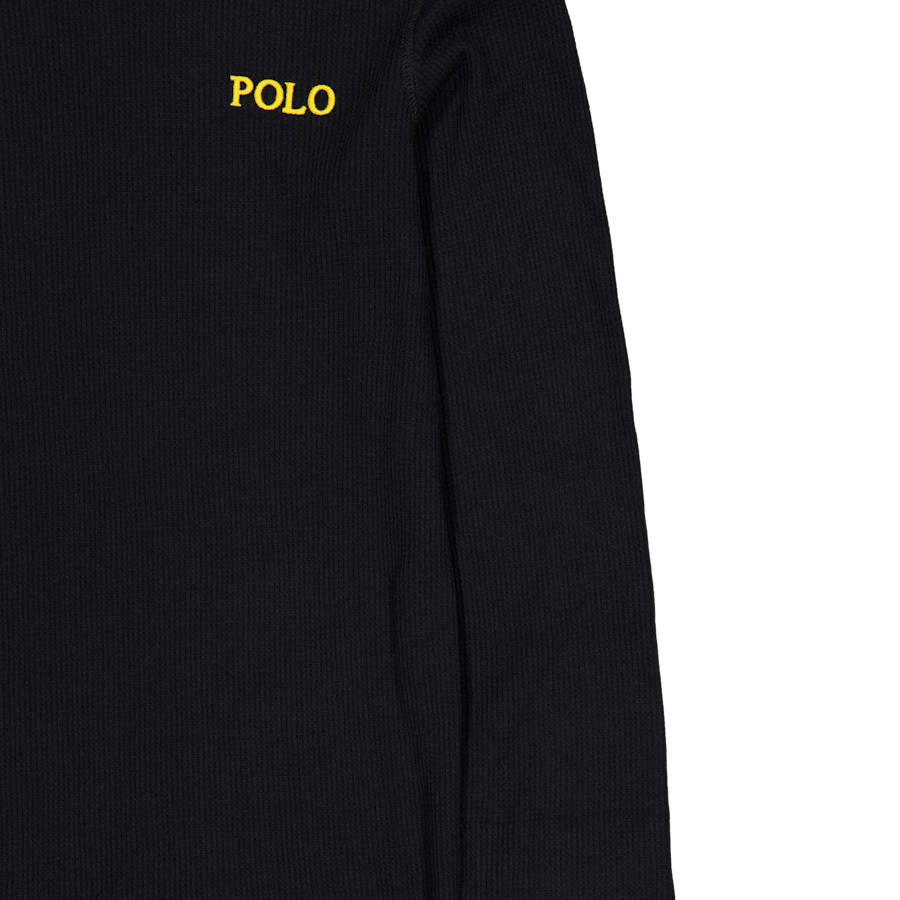 Waffle-Knit Crewneck Sleep Shirt Polo Black