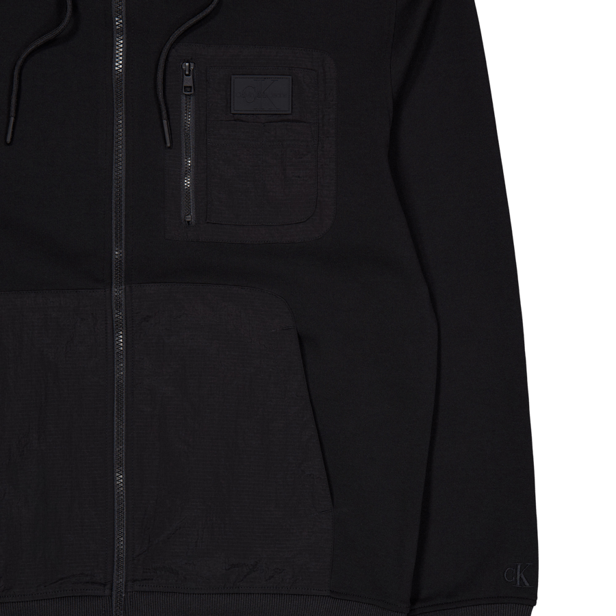 Mix Media Zip Through Hoodie Beh