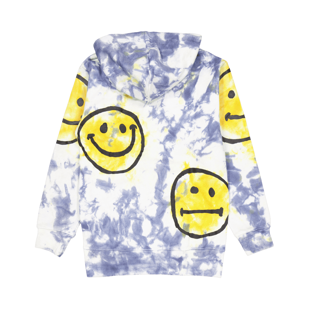 Smiley Sun Dye Hoodie Yellow Blue Tie-dye