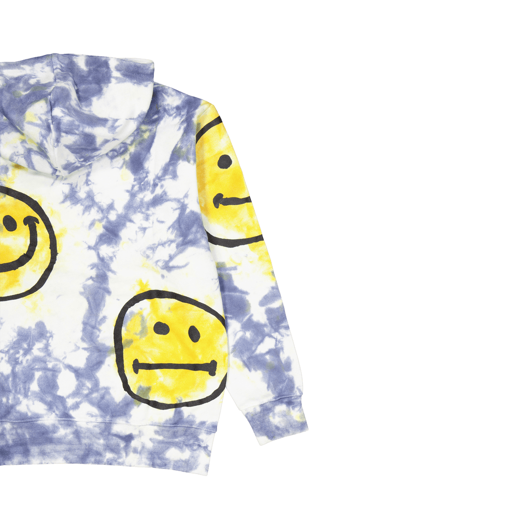 Smiley Sun Dye Hoodie Yellow Blue Tie-dye