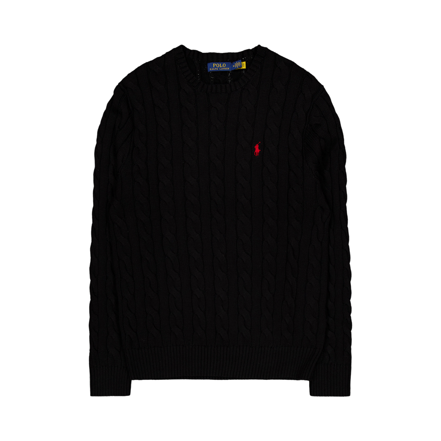 Cable-Knit Cotton Sweater Polo Black