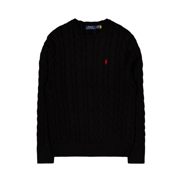 Cable-Knit Cotton Sweater Polo Black