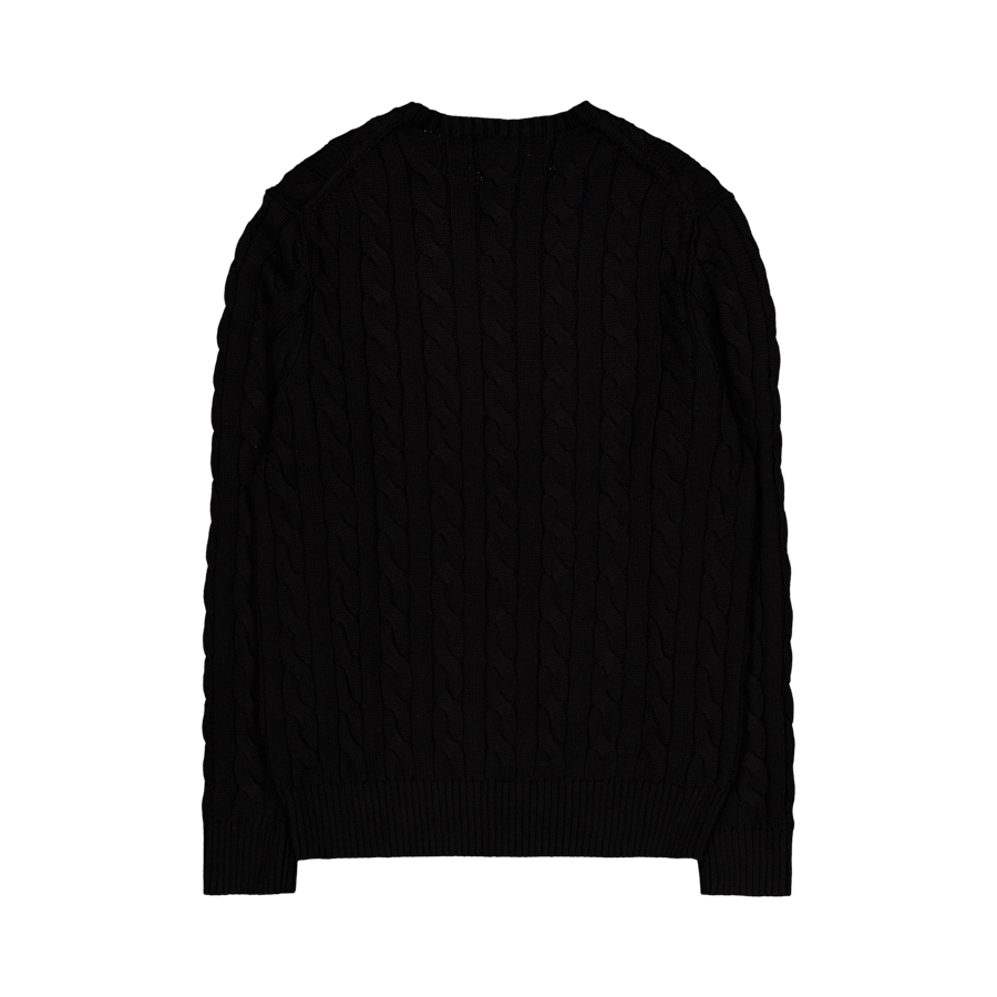 Cable-Knit Cotton Sweater Polo Black
