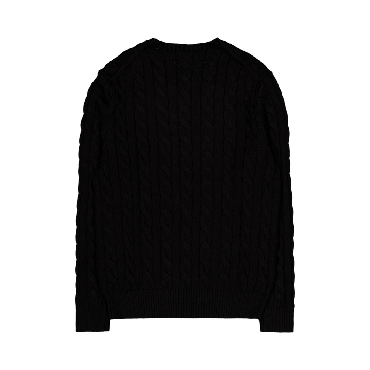 Cable-Knit Cotton Sweater Polo Black