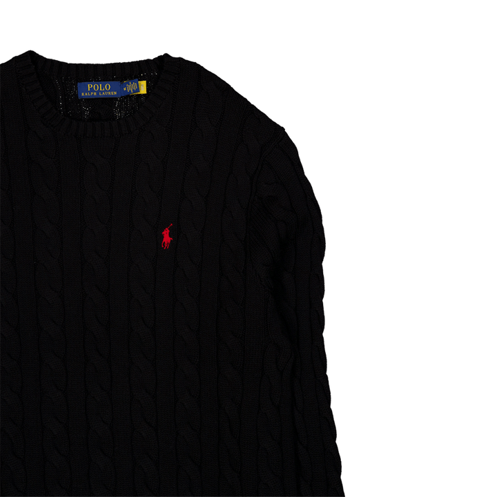 Cable-Knit Cotton Sweater Polo Black