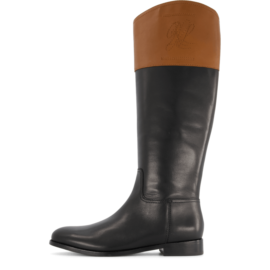 Justine Burnished Leather Riding Boot Black/Deep Saddle Tan