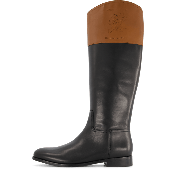 Justine Burnished Leather Riding Boot Black/Deep Saddle Tan