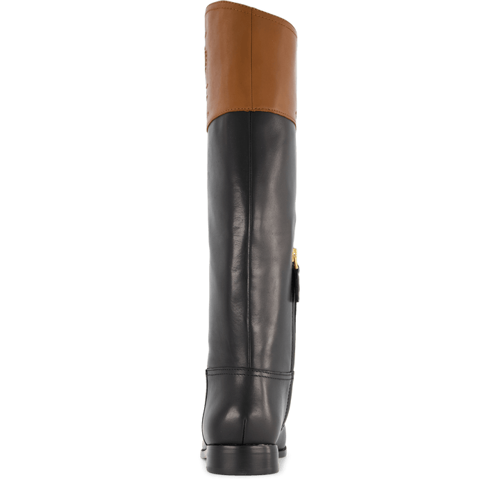 Justine Burnished Leather Riding Boot Black/Deep Saddle Tan