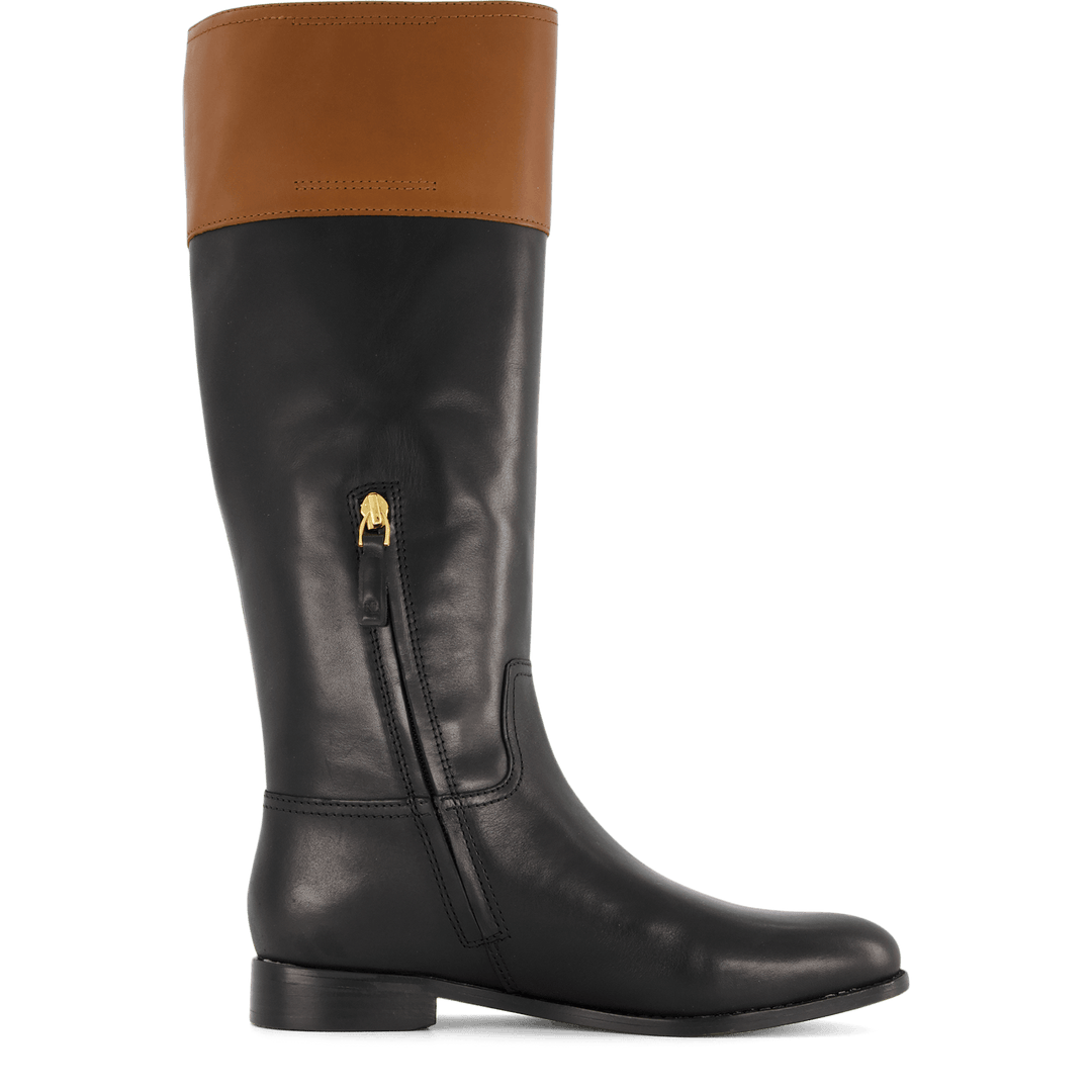 Justine Burnished Leather Riding Boot Black/Deep Saddle Tan